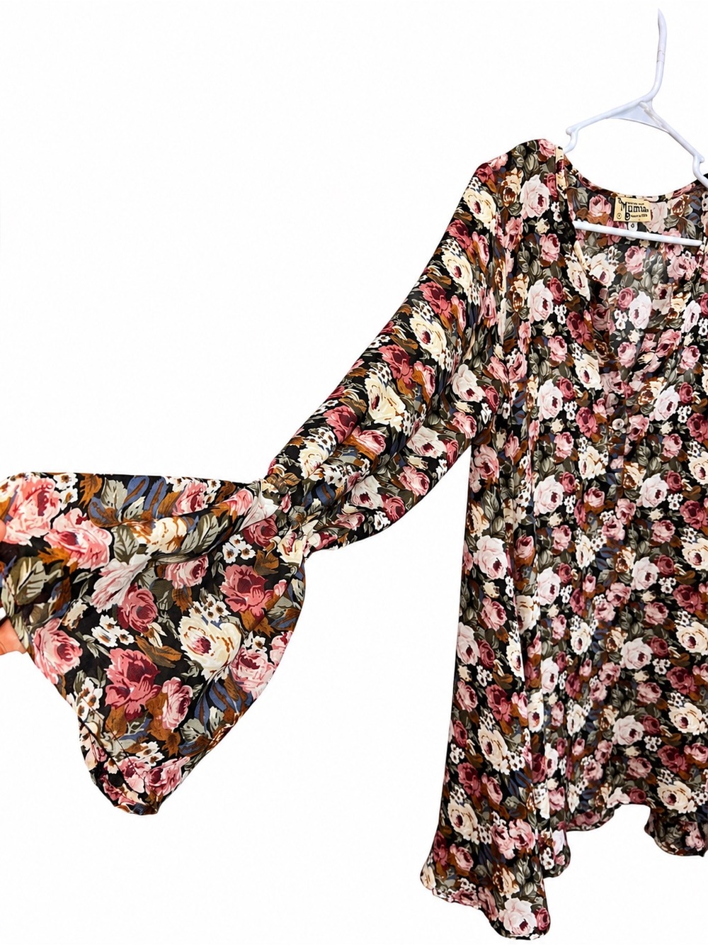 Show Me Your Mumu Floral Bell Sleeve Boho Blouse Top M Made in USA - Picture 5 of 5